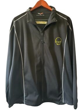 Corvette Racing Men’s Black Classic Car Knit Zip Front Jacket- Size XL